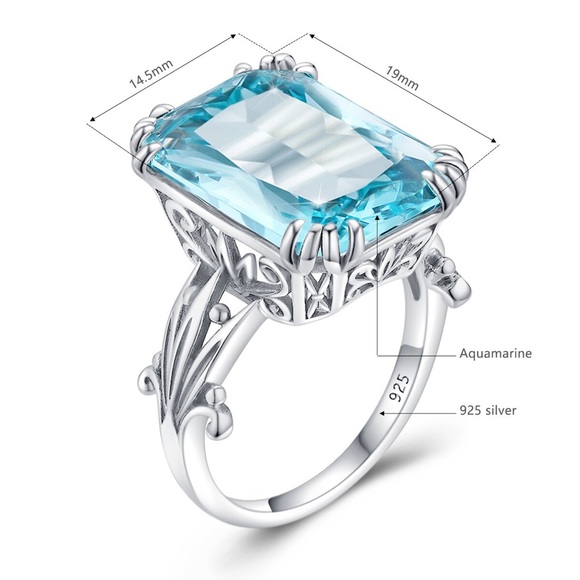 925 Sterling Silver Huge Gemstone Aquamarine Antique Style - Picture 2 of 12